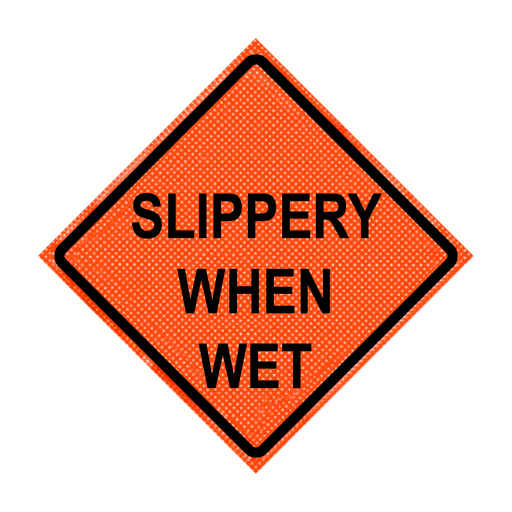 36" x 36" Roll Up Traffic Sign - Slippery When Wet - Traffic Cones For Less